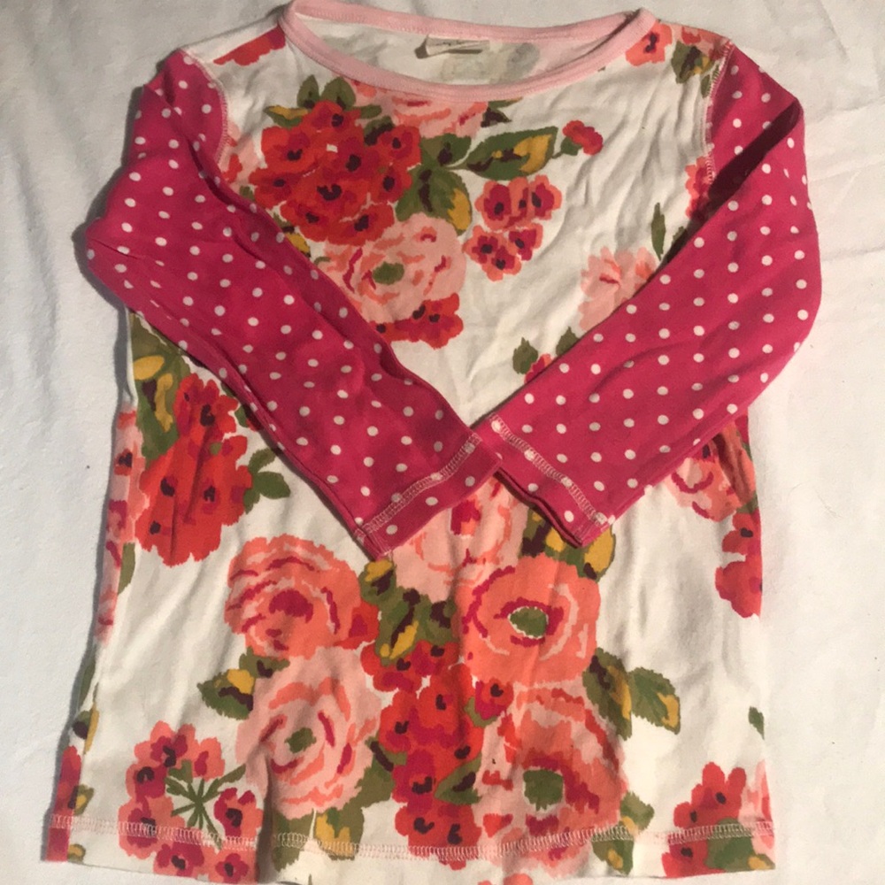 Mini Boden Floral Pink Polka Dot Kids Shirt